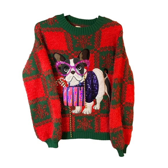 Festive Christmas Red and Green Dog Sweater - Picture 1 of 6